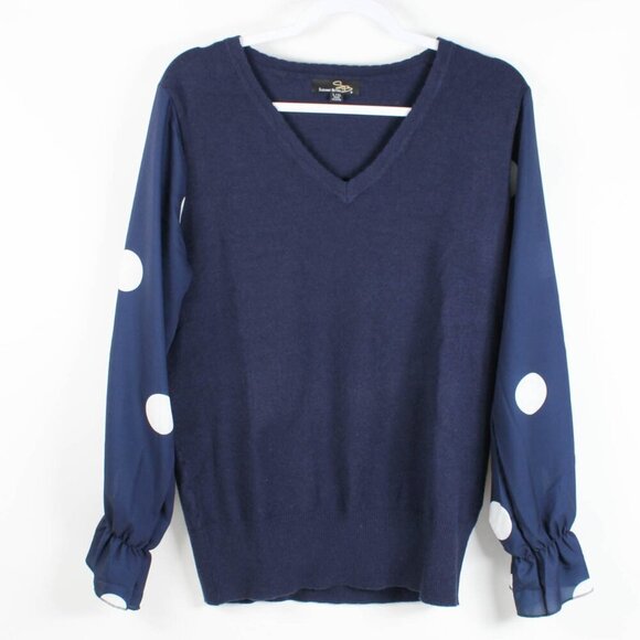 Suzanne Betro Blue Sweater Polka Dot Sleeves - L/XL - Picture 1 of 6